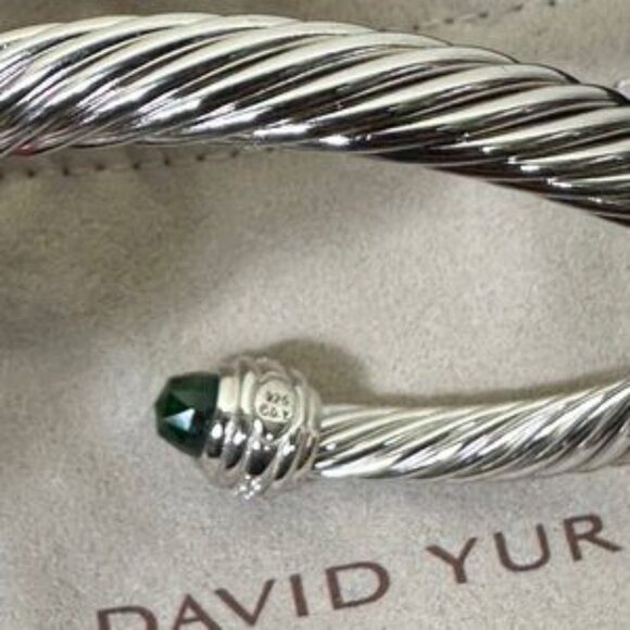 David Yurman Bracelet 7mm Sterling Silver Prasiolite Diamond Cable Classic Cuff - Picture 6 of 6